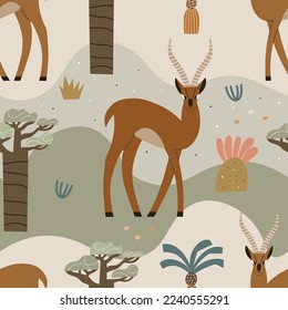 Seamless deer pattern. Children's fashion print for textiles and wallpaper.