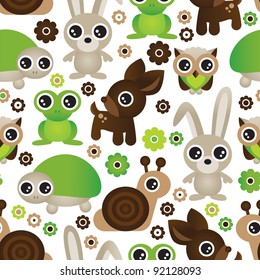 Seamless deer turtle bunny animal wallpaper pattern in vector