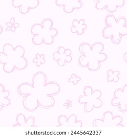 Fondo sin costura delicado sin costura con flores dibujado a mano. Vector de flores de garabato lineal. Fondo inconsútil para el papel de envoltura.