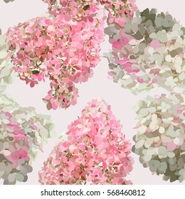 Seamless, delicate, beautiful, vector texture with hydrangea varieties pink diamond. Actual pattern for use in the textile printing and Valentine's Day.
