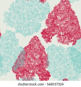 Seamless, delicate, beautiful, vector texture with hydrangea varieties pink diamond. Actual pattern for use in the textile printing and Valentine's Day.