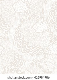 Seamless delicate beige background, floral hand drawn pattern