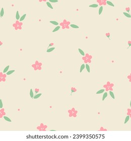 Seamless delicate cottagecore floral pattern with vintage motif