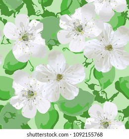 Seamless delicate floral  pattern with cherry blossom. Vector print for fabric design, decoration.