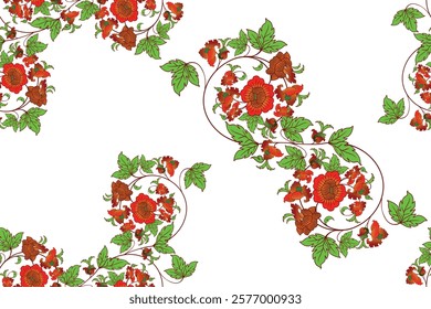 Seamless delicate floral pattern in damask style motifs suitable for wallpaper, curtain, clothing, textiles, tile, blanket and fabric design isolated illustration vector archive EPS files.