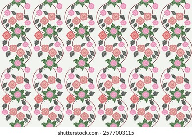 Seamless delicate floral pattern in damask style wrapping cover to print for wallpaper, curtain, clothing, textile, tile, blanket and fabric design isolated illustration vector archive EPS files.