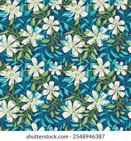 Seamless delicate floral pattern, white flowers, abstract, illustration background, endless, all over print to use textile, fabric, wallpaper, clothing, fashion, backdrop, packaging, gift wrap vector