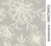 Seamless delicate floral vector linear graphic retro trendy pattern for textile design, decor, ceramics, greeting cards, flowers, texture print for backgrounds
