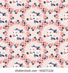 Seamless delicate pattern of bouquet and wreath. Summer flowers. Floral diagonal seamless background for textile or book covers, manufacturing, wallpapers, print, gift wrap and scrapbooking.