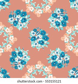 Seamless delicate pattern of bouquet, wreath. Floral diagonal  background for textile or book covers, manufacturing, wallpapers, print, gift wrap and scrapbooking. Trendy colors 2017  millefleurs.