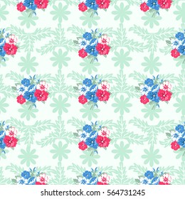 Seamless delicate pattern of bouquet and wreath. Summer flowers. Floral sweet diagonal background for textile or book covers, manufacturing, wallpapers, print, gift wrap and scrapbooking.