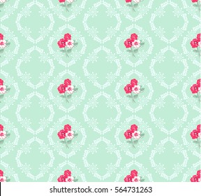 Seamless delicate pattern of bouquet and wreath. Summer flowers. Floral sweet diagonal background for textile or book covers, manufacturing, wallpapers, print, gift wrap and scrapbooking.