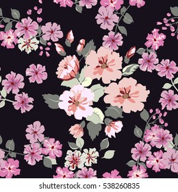 Seamless delicate pattern of bouquets. Liberty syle. Floral  seamless background for textile or book covers, manufacturing, wallpapers, print, gift wrap and scrapbooking. Trendy colors.