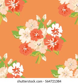 Seamless delicate pattern of bouquets. Spring flowers. Floral diagonal background for textile or book covers, manufacturing, wallpapers, print, gift wrap and scrapbooking. 