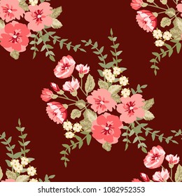 Seamless delicate pattern of bouquets. Summer flowers. Floral seamless background for textile or book covers, manufacturing, wallpapers, print, gift wrap and scrapbooking.