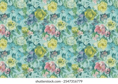 Seamless delicate pattern of bouquets. Summer flowers. Floral diagonal background for textile or book covers, wallpapers, print, gift wrap and scrapbooking. Trendy colors