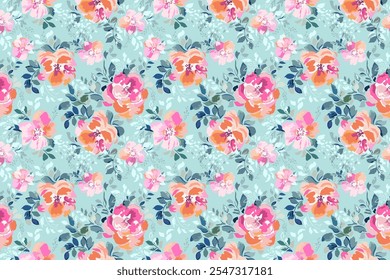 Seamless delicate pattern of bouquets. Summer flowers. Floral diagonal background for textile or book covers, wallpapers, print, gift wrap and scrapbooking. Trendy colors