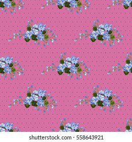 Seamless delicate pattern of bouquets. Summer flowers. Floral diagonal seamless background for textile, covers, manufacturing, wallpapers, print, gift wrap and scrapbooking. Trendy colors millefleurs.