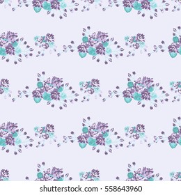 Seamless delicate pattern of bouquets. Summer flowers. Floral diagonal seamless background for textile, covers, manufacturing, wallpapers, print, gift wrap and scrapbooking. Trendy colors millefleurs.