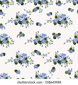 Seamless delicate pattern of bouquets. Summer flowers. Floral diagonal seamless background for textile, covers, manufacturing, wallpapers, print, gift wrap and scrapbooking. Trendy colors millefleurs.