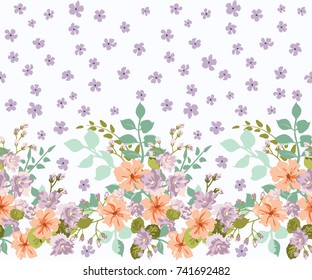 Seamless delicate pattern of bouquets. Summer flowers. Floral background for textile or book covers, manufacturing, wallpapers, print, gift wrap and scrapbooking. Trendy colors millefleurs.