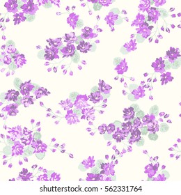 Seamless delicate pattern of close-up bouquets. Summer flowers. Floral  background for textile or book covers, manufacturing, wallpapers, print, gift wrap and scrapbooking. Trendy colors millefleurs.