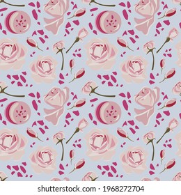 Seamless delicate pattern of desserts with flowers and rosebuds, for your holiday, pastry shops and other design