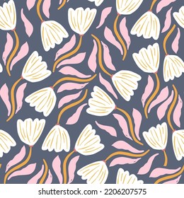 Seamless delicate pattern with hand drawn flowers. Botanical floral texture. Vector illustration