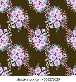 Seamless delicate pattern of petunias bouquets. Summer flowers. Floral seamless background for textile or book covers, manufacturing, wallpapers, print, gift wrap and scrapbooking.
