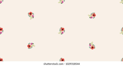 Seamless delicate pattern of poppy bouquets. Summer flowers. Floral diagonal seamless background for textile or book covers, manufacturing,