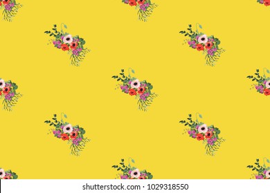 Seamless delicate pattern of poppy bouquets. Summer flowers. Floral diagonal seamless background for textile or book covers, manufacturing,