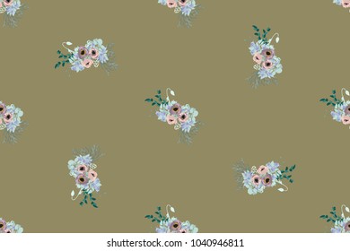 Seamless delicate pattern of poppy bouquets. Summer flowers. Floral diagonal seamless background for textile or book covers, manufacturing,