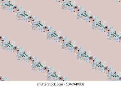 Seamless delicate pattern of poppy bouquets. Summer flowers. Floral striped seamless background for textile or book covers, manufacturing,