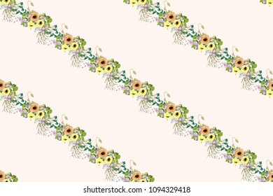 Seamless delicate pattern of poppy bouquets. Summer flowers. Floral diagonal seamless background for textile or book covers, manufacturing,