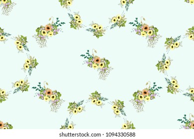 Seamless delicate pattern of poppy bouquets. Summer flowers. Floral diagonal seamless background for textile or book covers, manufacturing,