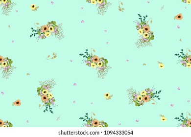 Seamless delicate pattern of poppy bouquets. Summer flowers. Floral diagonal seamless background for textile or book covers, manufacturing,