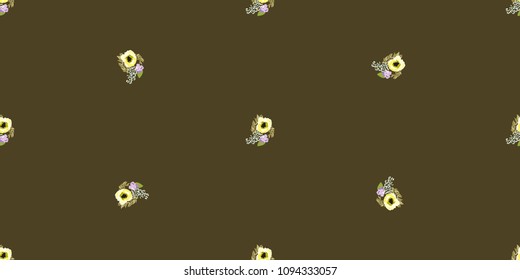 Seamless delicate pattern of poppy bouquets. Summer flowers. Floral diagonal seamless background for textile or book covers, manufacturing,