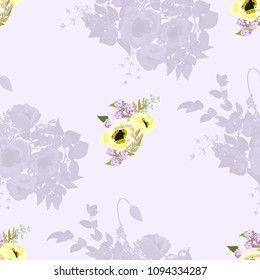 Seamless delicate pattern of poppy bouquets. Summer flowers. Floral diagonal seamless background for textile or book covers, manufacturing,