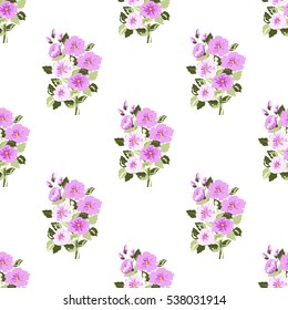 Seamless delicate pattern of purple bouquets. Summer flowers. Floral seamless background for textile or book covers, manufacturing, wallpapers, print, gift wrap and scrapbooking.