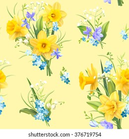 Seamless delicate pattern with spring flowers. Vector illustration.