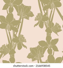 Seamless delicate pattern with spring line flowers. Bright spring  daffodils illustration. svg