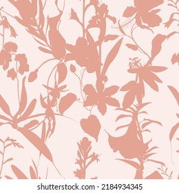 Seamless delicate pattern with spring tropical line silhouette flowers. Bright spring  flowers illustration.