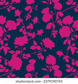 Seamless delicate pattern with spring tropical line silhouette flowers. Bright spring flowers illustration.