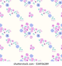 Seamless delicate pattern of summer flowers. Floral diagonal seamless background for textile or book covers, manufacturing, wallpapers, print, gift wrap and scrapbooking. Shabby chic.