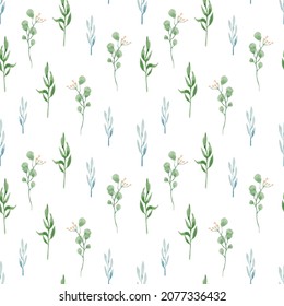 Seamless delicate pattern with watercolor leaves. Vector illustration. Pattern on a transparent background for the design of invitations in the boho style.