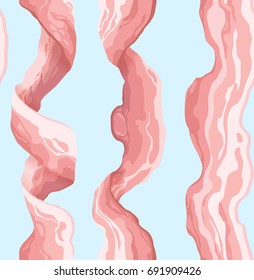 Seamless delicious bacon pattern.isolated on blue background.