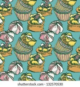 Seamless delicious cake pattern in vector