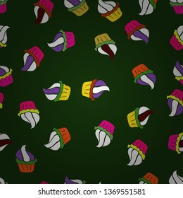Seamless delicious cupcakes and muffins vector cartoon on white, green and magenta. Chocolate birthday dessert cupcake illustration.