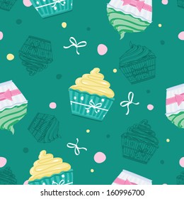 seamless delicious cupcakes pattern