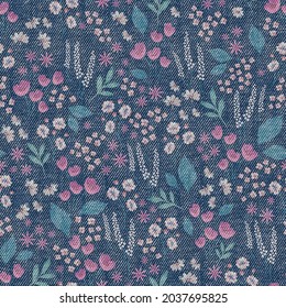 seamless denim textures with flower pattern on background